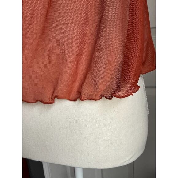 Daisy Fuentes Sheer Floral Embroidered Lingerie Top Orange Sequins Size L Large - Picture 5 of 8